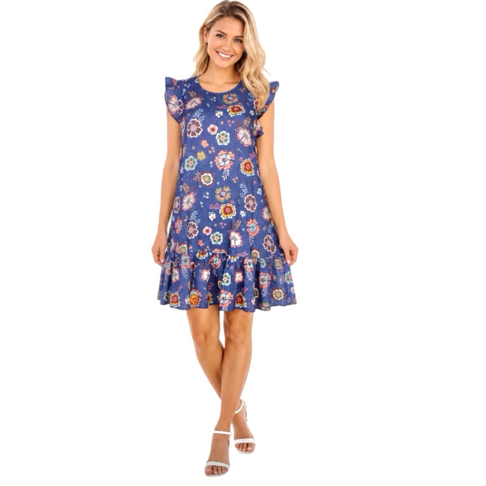 Marine Layer Laney Purple Mini Dress in Marlin Hibiscus Floral Large